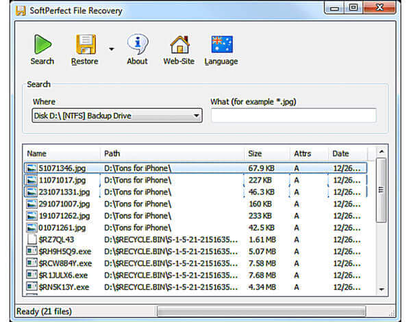 Recuperação de Arquivos SoftPerfect