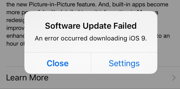 Software-update mislukt