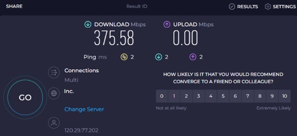 Internet de teste de velocidade