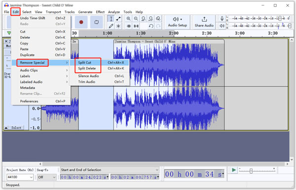 Dividi l'audio in Audacity