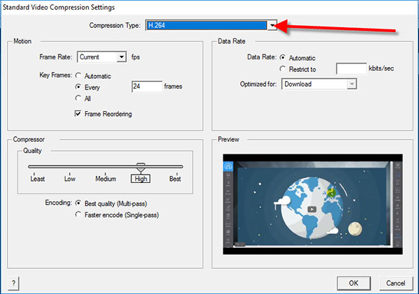 Compression vidéo standard Quicktime