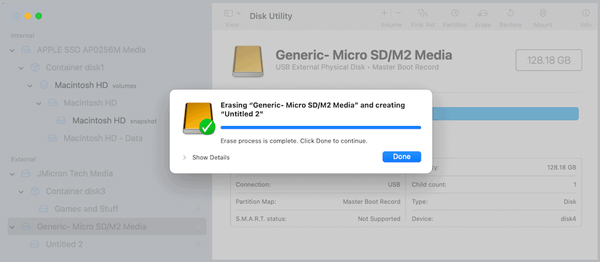 Commencez à effacer la carte SD sur Mac