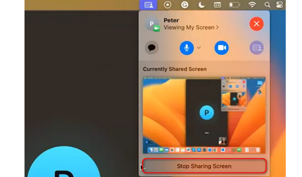 Beenden Sie die Bildschirmfreigabe von FaceTime Mac