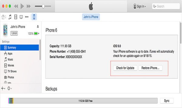 Summary Restore Using Itunes