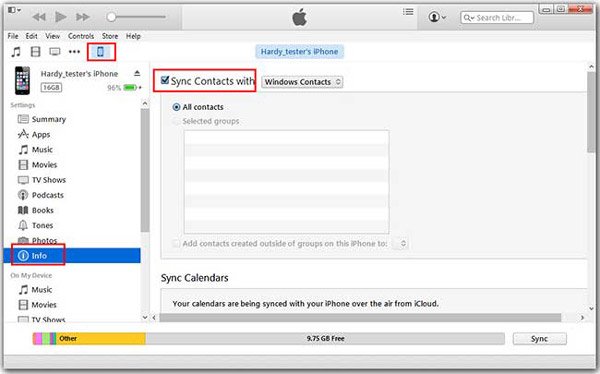 Sync Contacts via iTunes