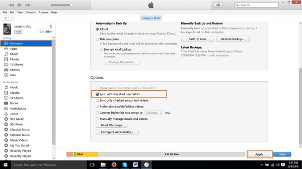 Синхронизация iPad с iTunes