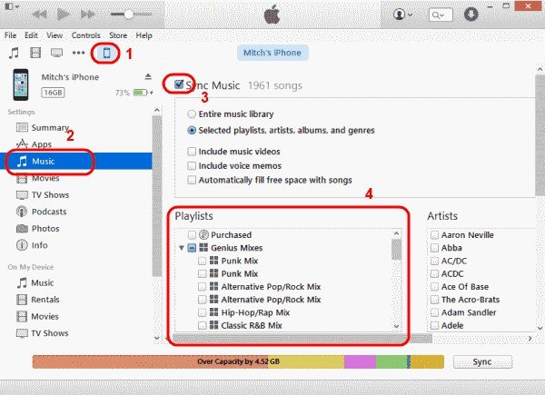 Synchroniser la liste de lecture itunes