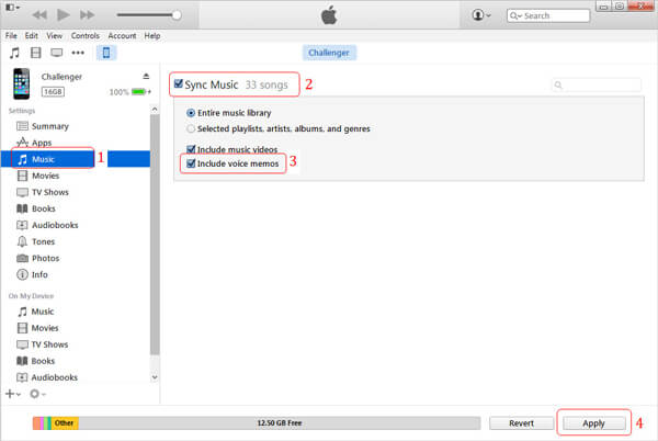 Synchroniser les mémos vocaux iTunes