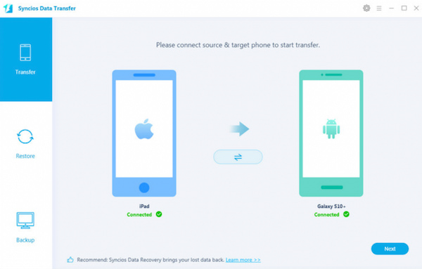 Interface de transfert de données Syncios