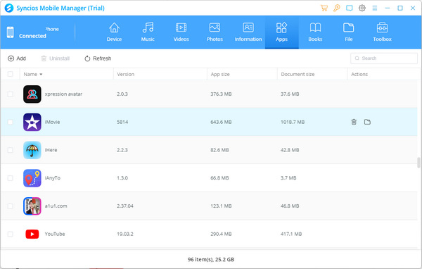 Performances du gestionnaire mobile Syncios