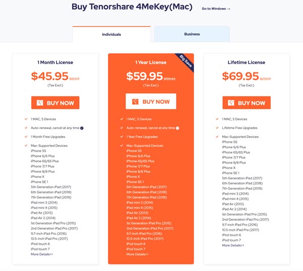 Precios de Tenorshare 4mekey