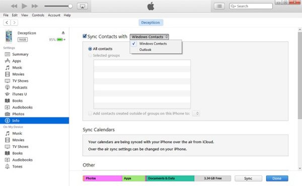 Trasferisci contatti iTunes