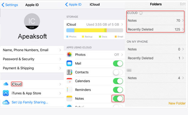 Notes de transfert iCloud