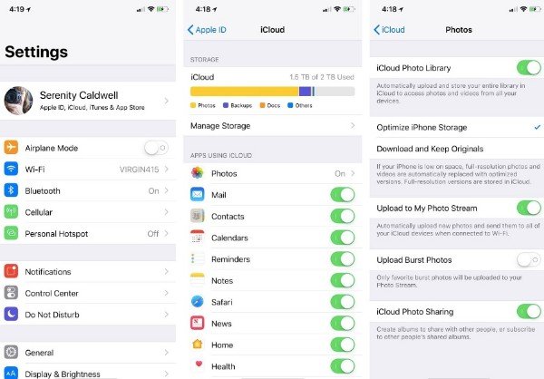 Overfør bilder med iCloud Panel