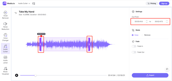 Leikkaa MP3-tiedosto Online Media iO