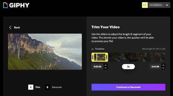 Recortar video en Giphy