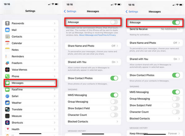 Attiva Imessage con le impostazioni