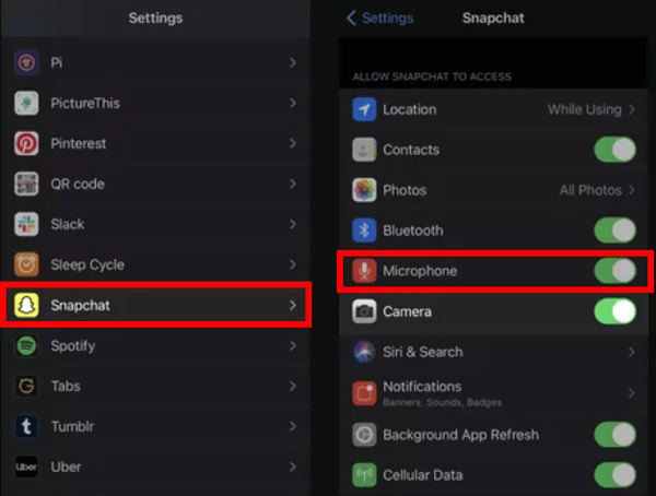 Activer le microphone sur Snapchat sur iPhone