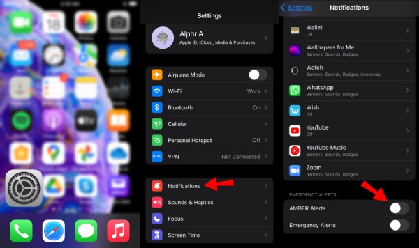 Amber Alerts iPhone'u kapatın