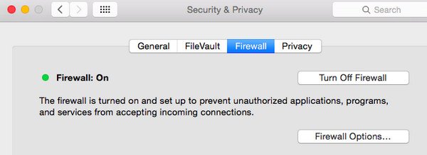 Schakel firewall mac uit