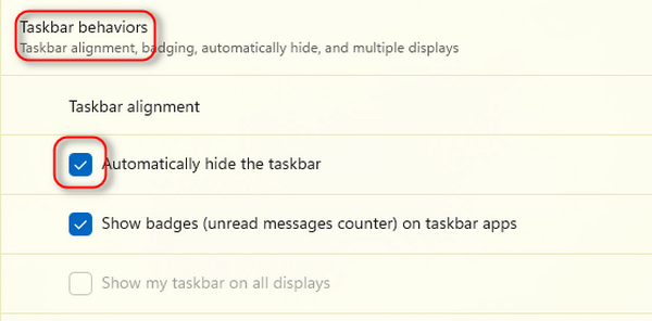 Desactivar la configuración de Ocultar barra de tareas