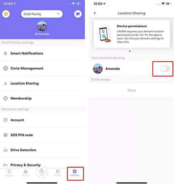 Desactivar el uso compartido de ubicación en Life360