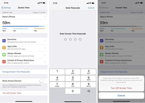 Turn off Screen Time with Passcode