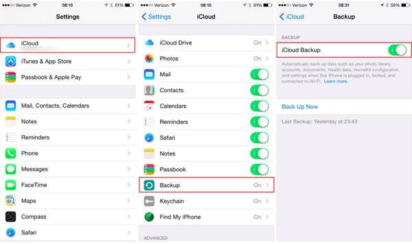 iCloudバックアップを有効にする