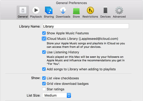 iTunesでiCloud Music Libraryをオンにします。