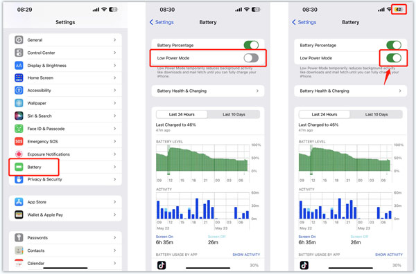 Activer le mode d'alimentation sur l'iPhone