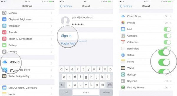 Включить заметки iCloud