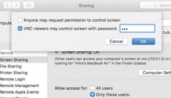 Turn on Screen Sharing