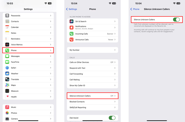 Slå Silence Unknown Callers til på iPhone