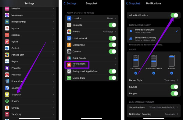 Включите уведомления Snapchat на iPhone