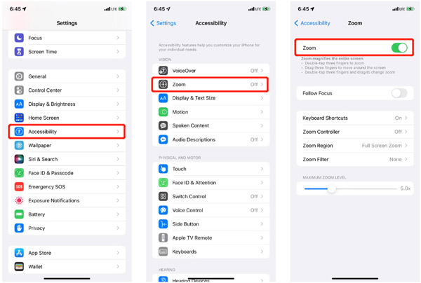 Zapněte Zvětšení na iPhone