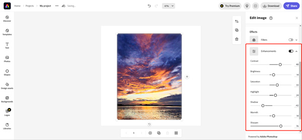 Supprimer le flou d'une image en ligne Adobe Express