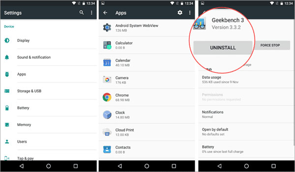 Désinstaller l'application sur Android