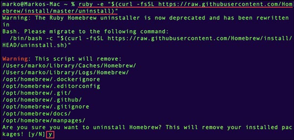 Deinstallieren Sie Homebrew Mac