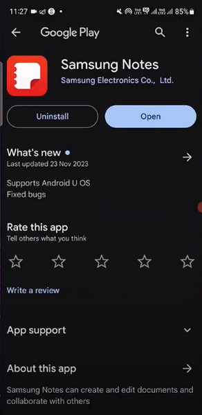 Удалить Samsung Notes