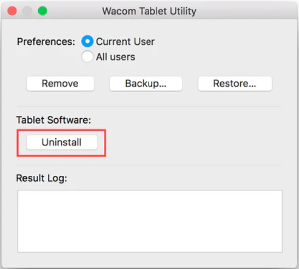 Odinstalujte ovladač Wacom Tablet Driver na Macu