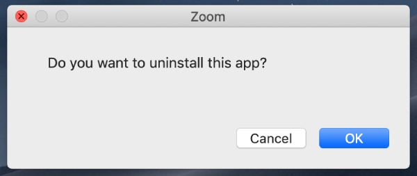 Desinstalar o Zoom no Mac Confirmação