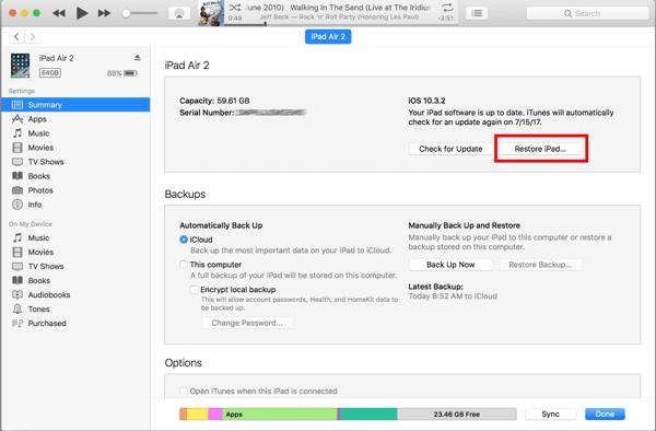 Déverrouiller l'iPad sans mot de passe via iTunes