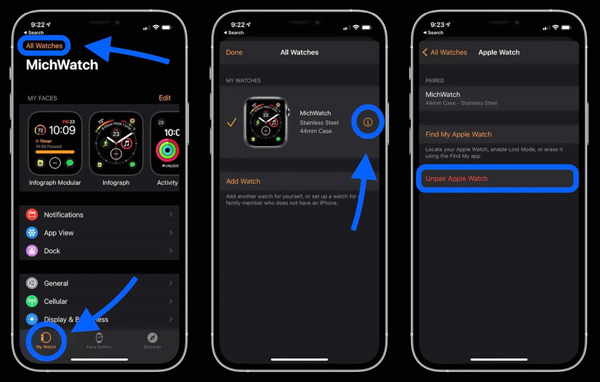 在 iPhone 上取消 Apple Watch 配对