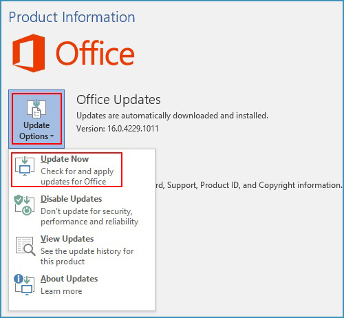 Frissítse a Microsoft Office alkalmazást