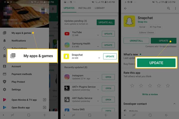 Frissítse a Snapchat Androidot