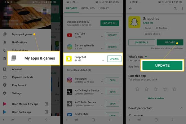 Oppdater Snapchat Android