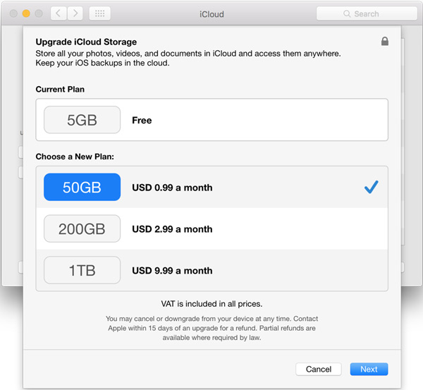 Upgrade iCloud-opslagplan op Mac