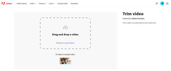 Last opp video til Adobe Express Trim Video