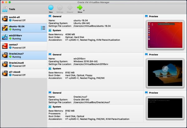 Rozhraní Virtualbox pro Mac