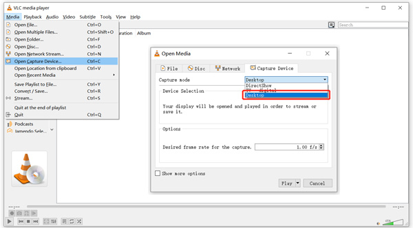 VLC Öppna Capture Device Custom Settings